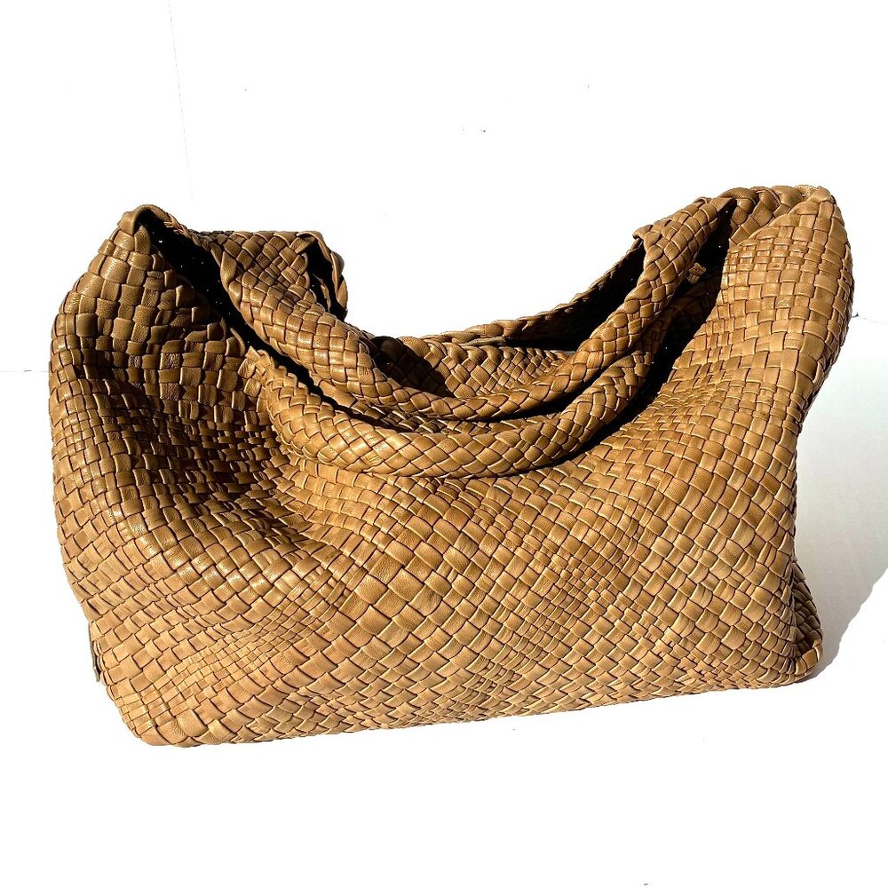 Original Falorni Italia Le Borse F1396 Woven Leather Tote Bag w/Zip Pouch Mocha - Picture 4 of 16